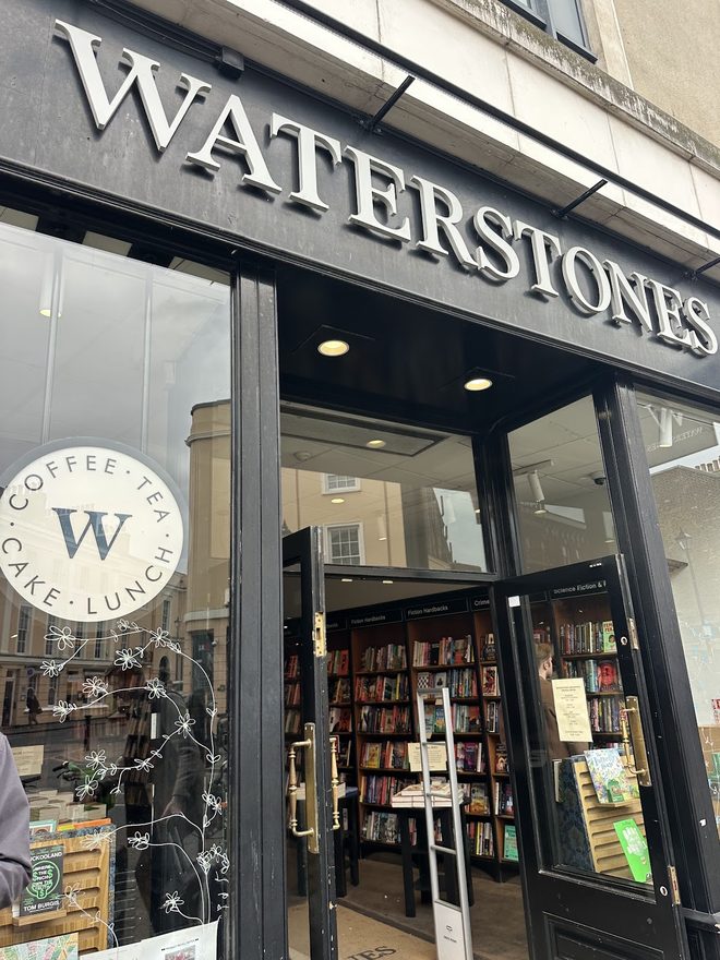 The bookshop frontage that the café sits inside